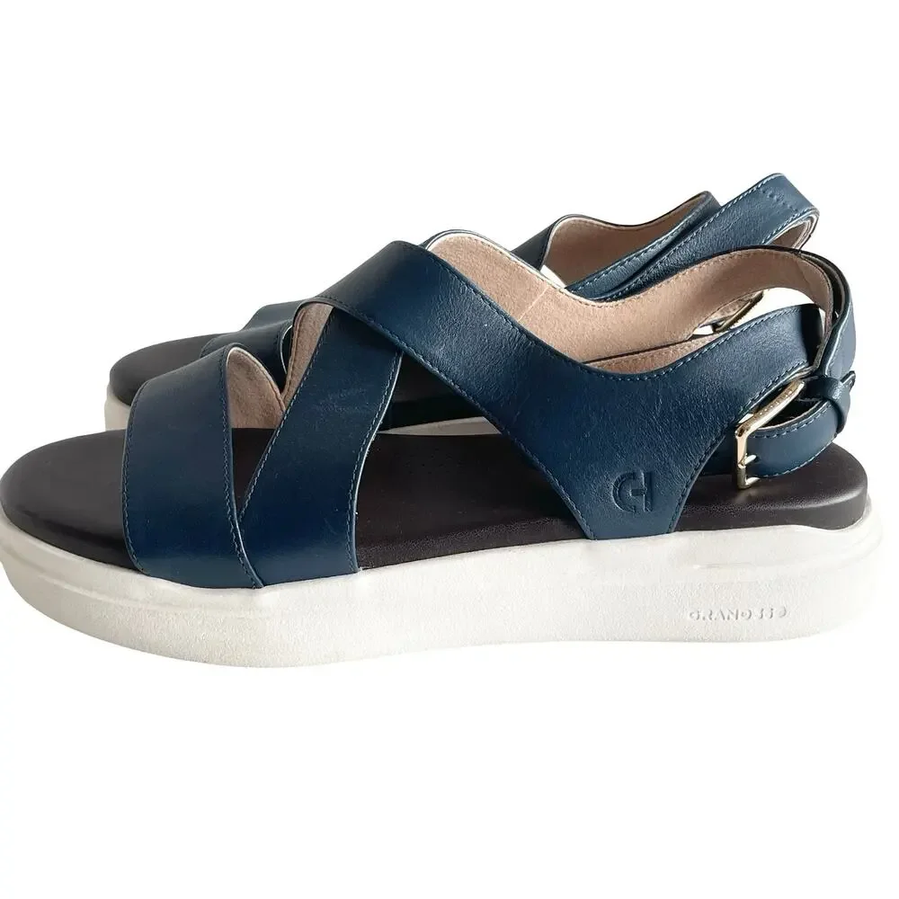 Cole Haan GrandPro Rally Castine Platform Sandal Blue Soze 6.5B‎ Strappy Leather